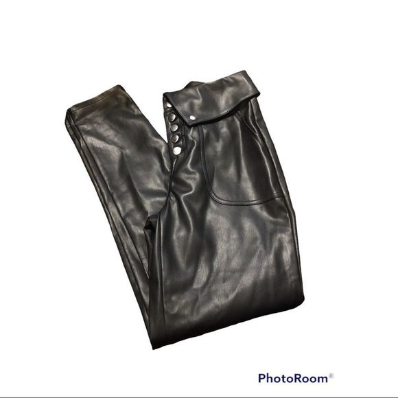 BAR III Black Faux-Leather Button-Front Pants, Created for Macy's - Picture 2 of 3